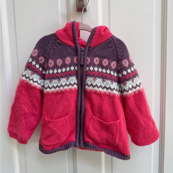 Wippette Other - Wippette Kids 3T Girls Knit Pattern Zip Up Sweater Jacket with Hood
